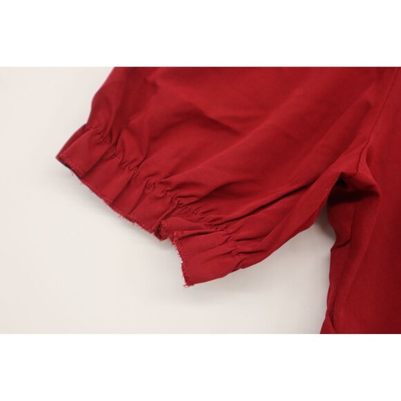 Vintage-Style Lolita Dress With Bow Collar & Ruffled Trim Red & Cream Cotton - Picture 6 of 9